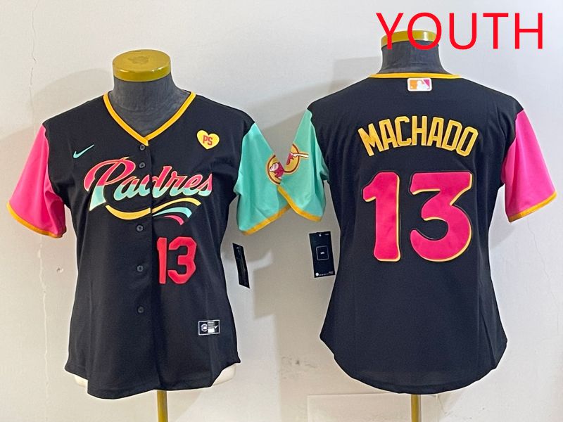 Youth San Diego Padres #13 Machado Black City Edition 2025 Nike MLB Jersey style 11->youth mlb jersey->Youth Jersey